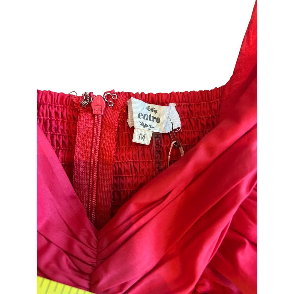 Entro Red Ruffle Sleeve Babydoll Dress Women’s Medium Puff Sleeve  NWT - Picture 6 of 10